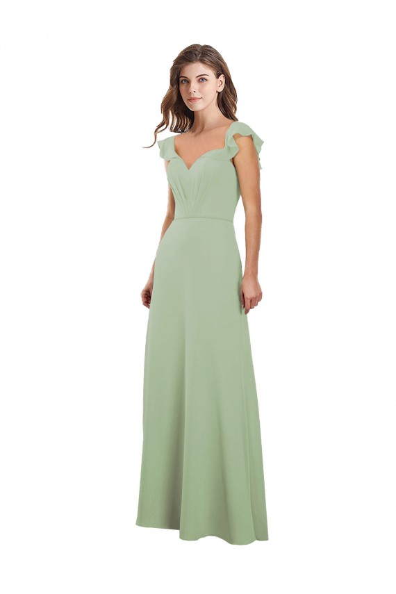 Vert fumée Trapèze Mousseline Longue Robes demoiselle d'honneur à Vendre