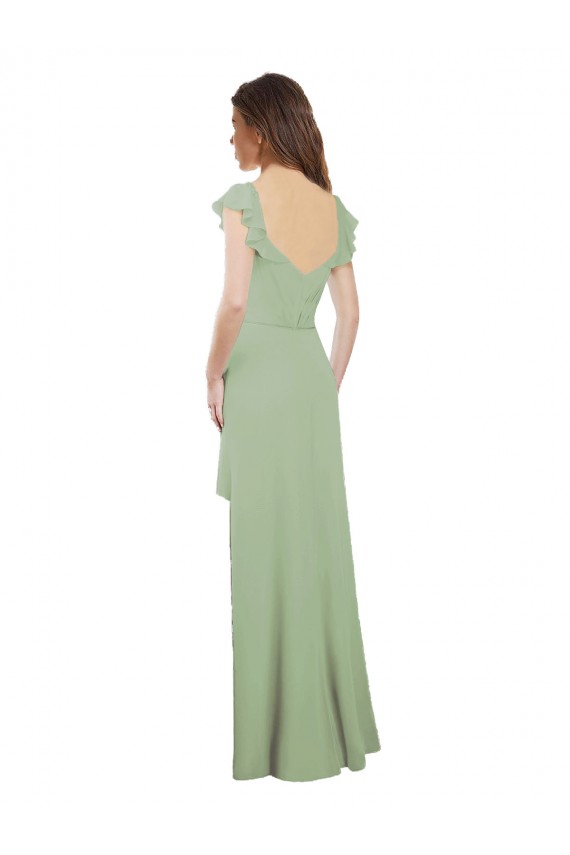 Vert fumée Trapèze Mousseline Longue Robes demoiselle d'honneur à Vendre