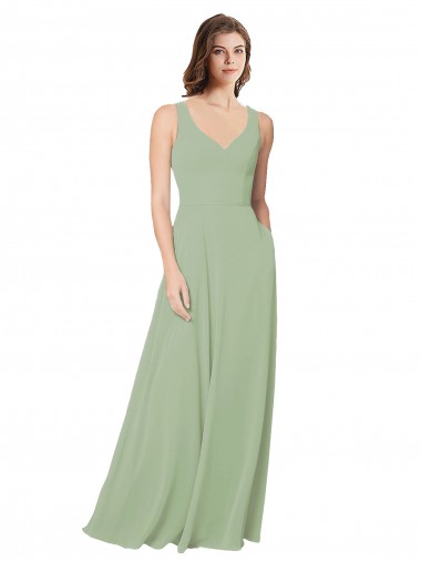 Vert fumée Trapèze Mousseline Longue Robes demoiselle d'honneur à Vendre