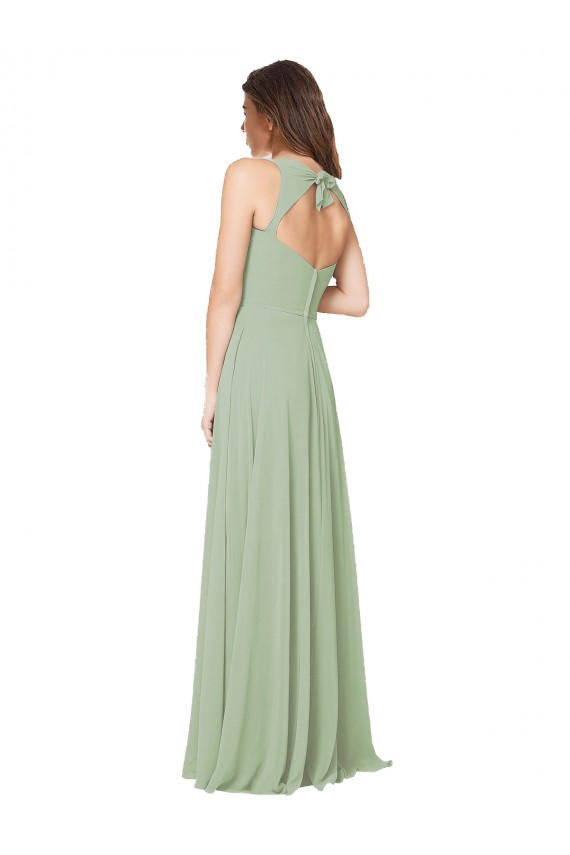 Vert fumée Trapèze Mousseline Longue Robes demoiselle d'honneur à Vendre
