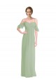 Vert fumée Trapèze Épaule Dénudée Bretelles spaghetti Mousseline Longue Robes demoiselle d'honneur à Vendre