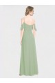 Vert fumée Trapèze Épaule Dénudée Bretelles spaghetti Mousseline Longue Robes demoiselle d'honneur à Vendre