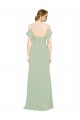 Vert fumée Trapèze Épaule Dénudée Bretelles spaghetti Mousseline Longue Robes demoiselle d'honneur à Vendre