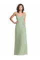 Vert fumée Trompette Bretelles spaghetti Col V Mousseline Longue Formelles Robes demoiselle d'honneur / Robes de soirée à Vendre