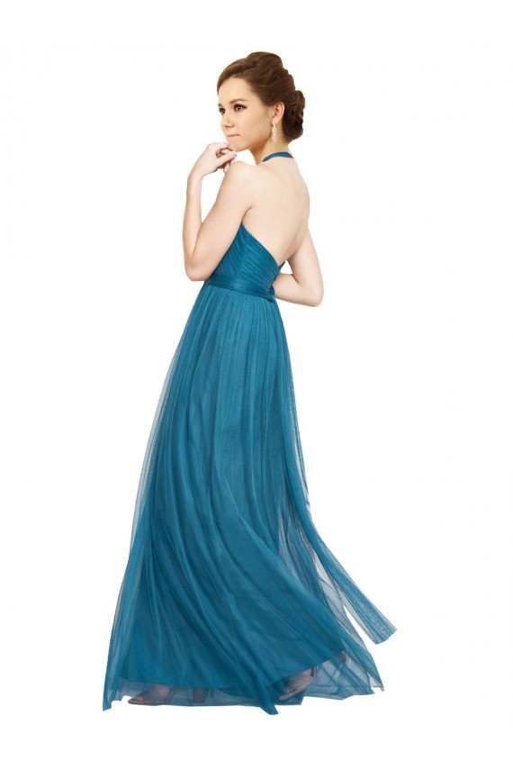 Vert sarcelle Trapèze Licou Col Haut Tulle Longue Robes demoiselle d'honneur à Vendre