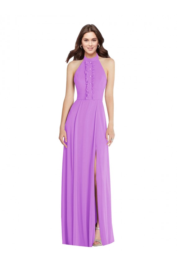 Violet Trapèze Licou Mousseline Longue Formelles Robes demoiselle d'honneur / Robes de soirée à Vendre