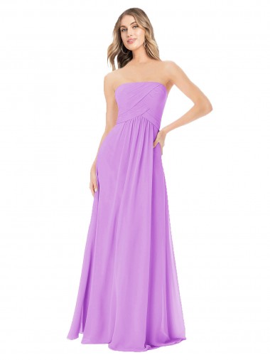 Violet Trapèze Sans bretelle Mousseline Longue Robes demoiselle d'honneur à Vendre