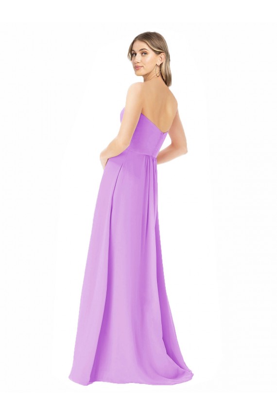 Violet Trapèze Sans bretelle Mousseline Longue Robes demoiselle d'honneur à Vendre