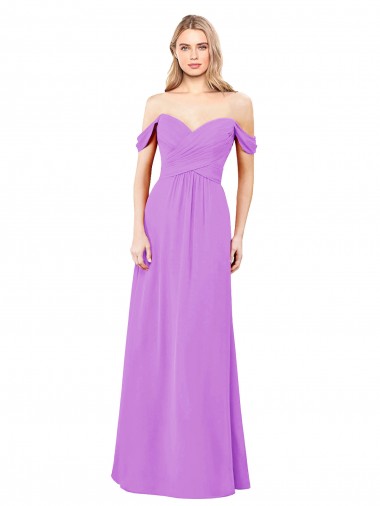 Violet Trapèze Épaule Dénudée Mousseline Longue Robes demoiselle d'honneur à Vendre