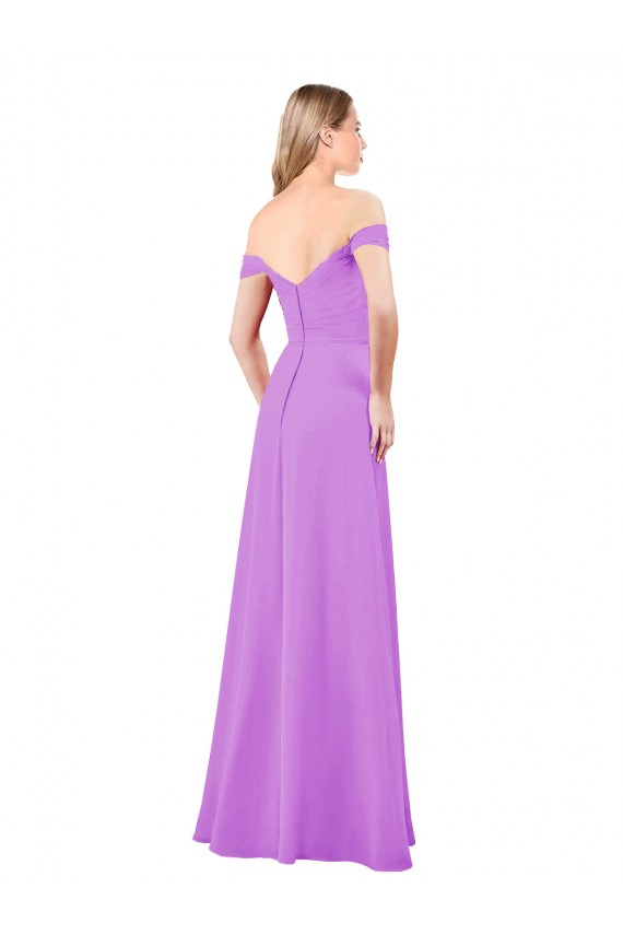 Violet Trapèze Épaule Dénudée Mousseline Longue Robes demoiselle d'honneur à Vendre