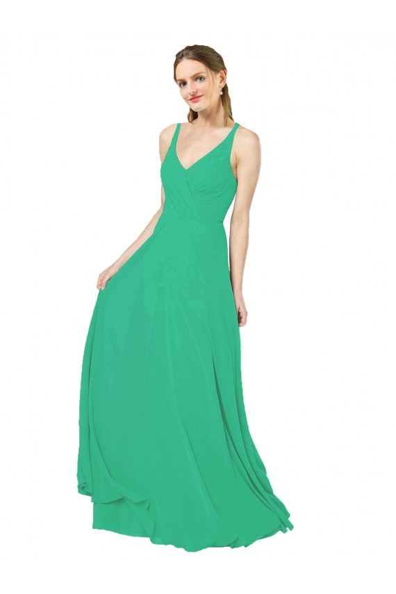 Émeraude Fourreau Col V Mousseline Longue Robes demoiselle d'honneur à Vendre